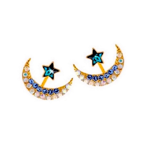 Jewelry - NEW Star Moon Rhinestone Jacket Earrings
